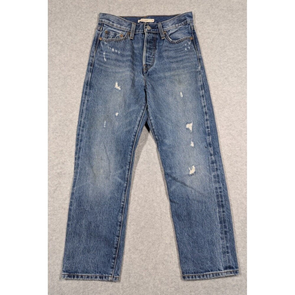 Levis Premium‎ Women Jeans 26x25 Y2k Wedgie Straight Button Fly Distressed Light